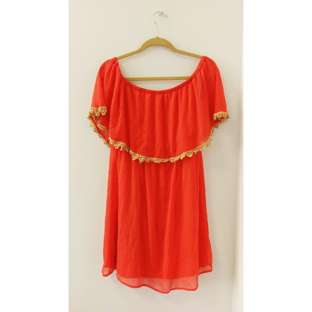 Charming Charlie Size L Coral off shoulder dress
